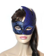 Royal Black Blue Swan Venetian Mask UK